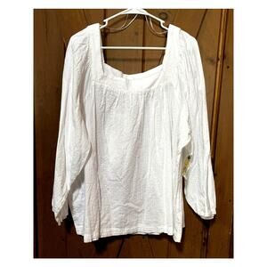 Womens Summery Blouse NWT Textured Fabric Sq Neckline Full Sleeves Sz 2X